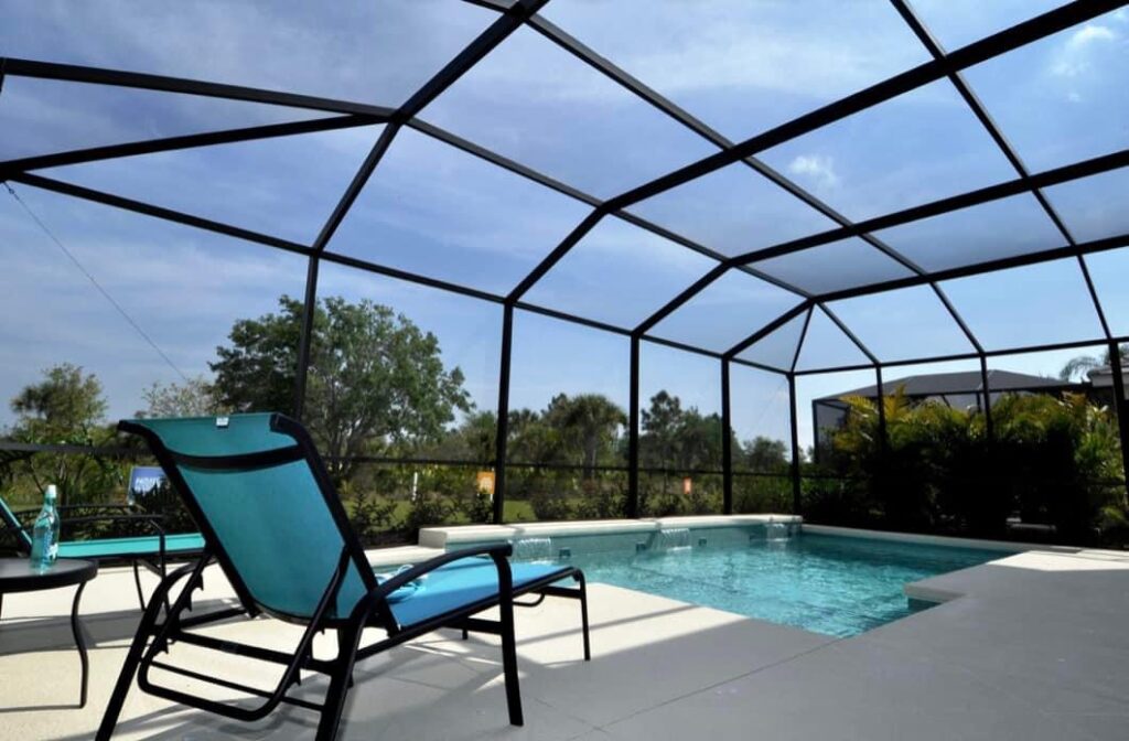 Pool cage prepared and painted with a protective metal coating in Sarasota
