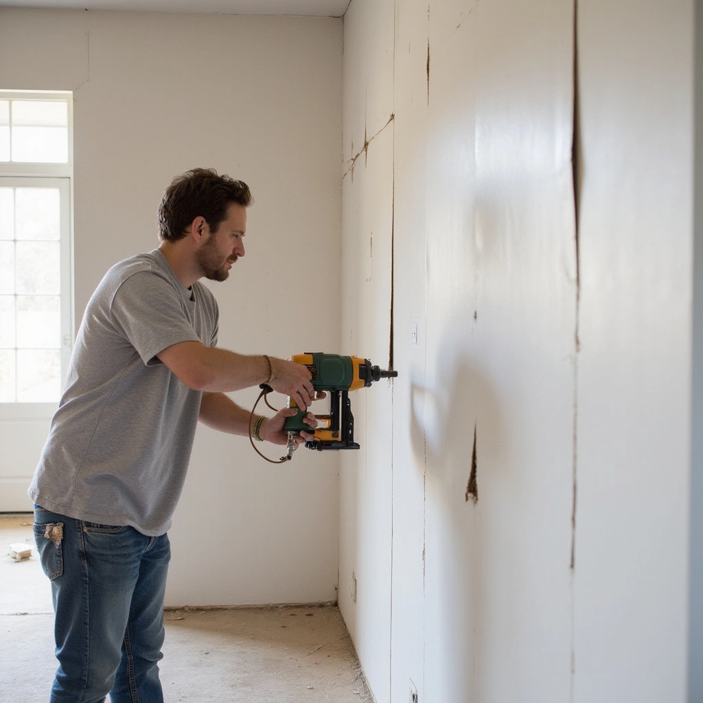 Drywall seams taped and coated during finishing work