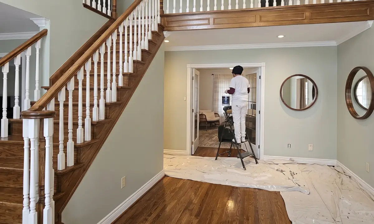 Interior staircase and entry before painting